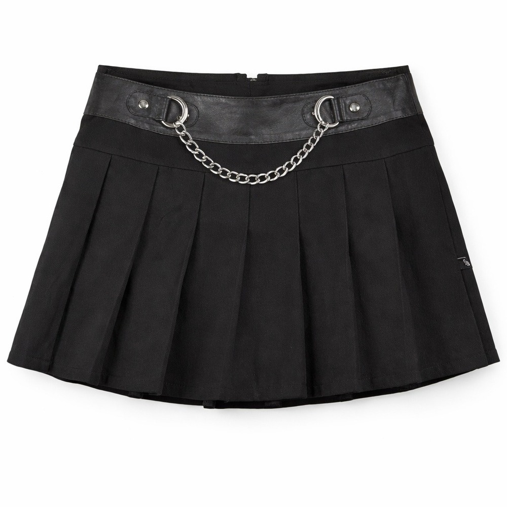 Royal Bones Skirt Womens Large Black Pleated Mini Chain Detail Goth Punk Edgy